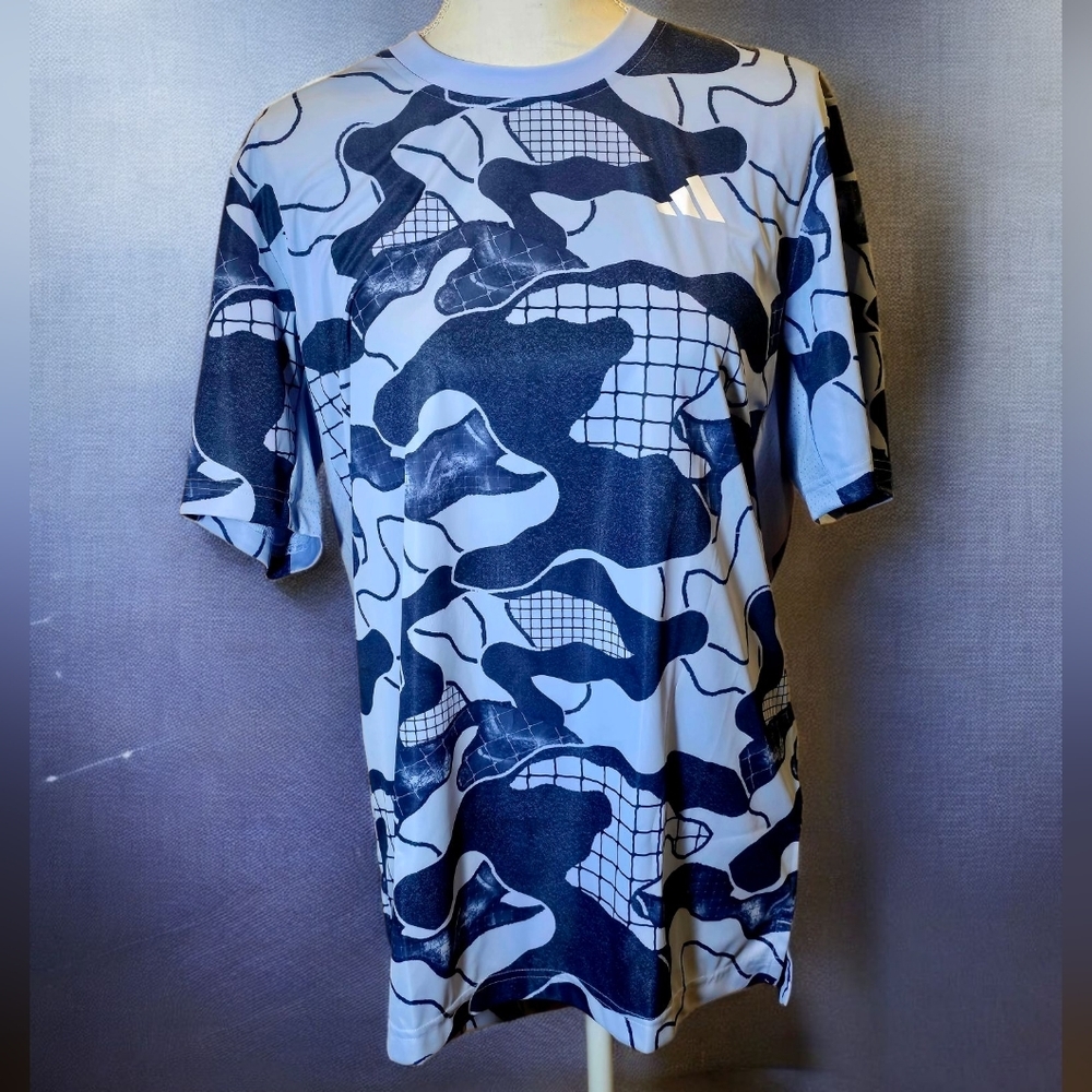 Adidas Men's Blue Camouflage Aeroready Club Graphic Tee Size M NWT